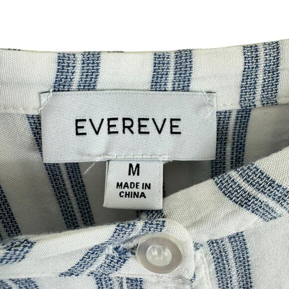 EVEREVE Blue White Striped 100% Rayon 3/4 Sleeve Light Button Up Blouse Size M - Picture 5 of 6